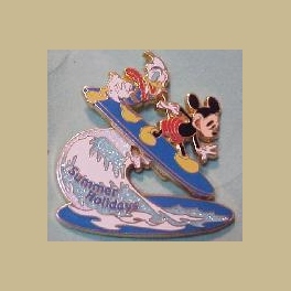 2004 JAPAN DISNEY SLIDING PIN ON PIN MICKEY DONALD SURFBOARD SUMMER HOLIDAY