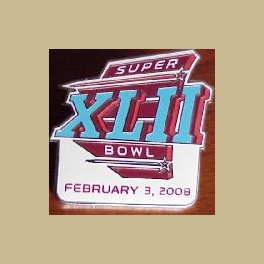 2008 NFL SUPER BOWL XLII 42 DATED PRIMARY LOGO WHITE BOTTOM PIN