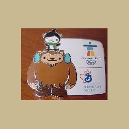 2010 VANCOUVER OLYMPICS PIN GENERAL MILLS SPONSOR QUATCHI  MIGA MASCOTS