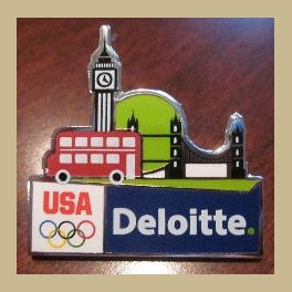 2012 LONDON OLYMPICS PINS DELOITTE SPONSOR BIG BEN BUS BRIDGE THICK CLOISONNE VIP STAFF