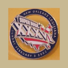 SUPER BOWL 36 NEW ORLEANS NEW PATRIOTIC DATED LOGO MAP RING PIN