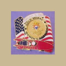 SALT LAKE CITY 2002 OLYMPICS WOMENS BOBSLED GOLD MEDAL PATRIOTIC PIN