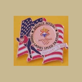 SALT LAKE CITY 2002 OLYMPICS LADIES 1000M SPEEDSKATING BRONZE MEDAL PATRIOTIC PIN